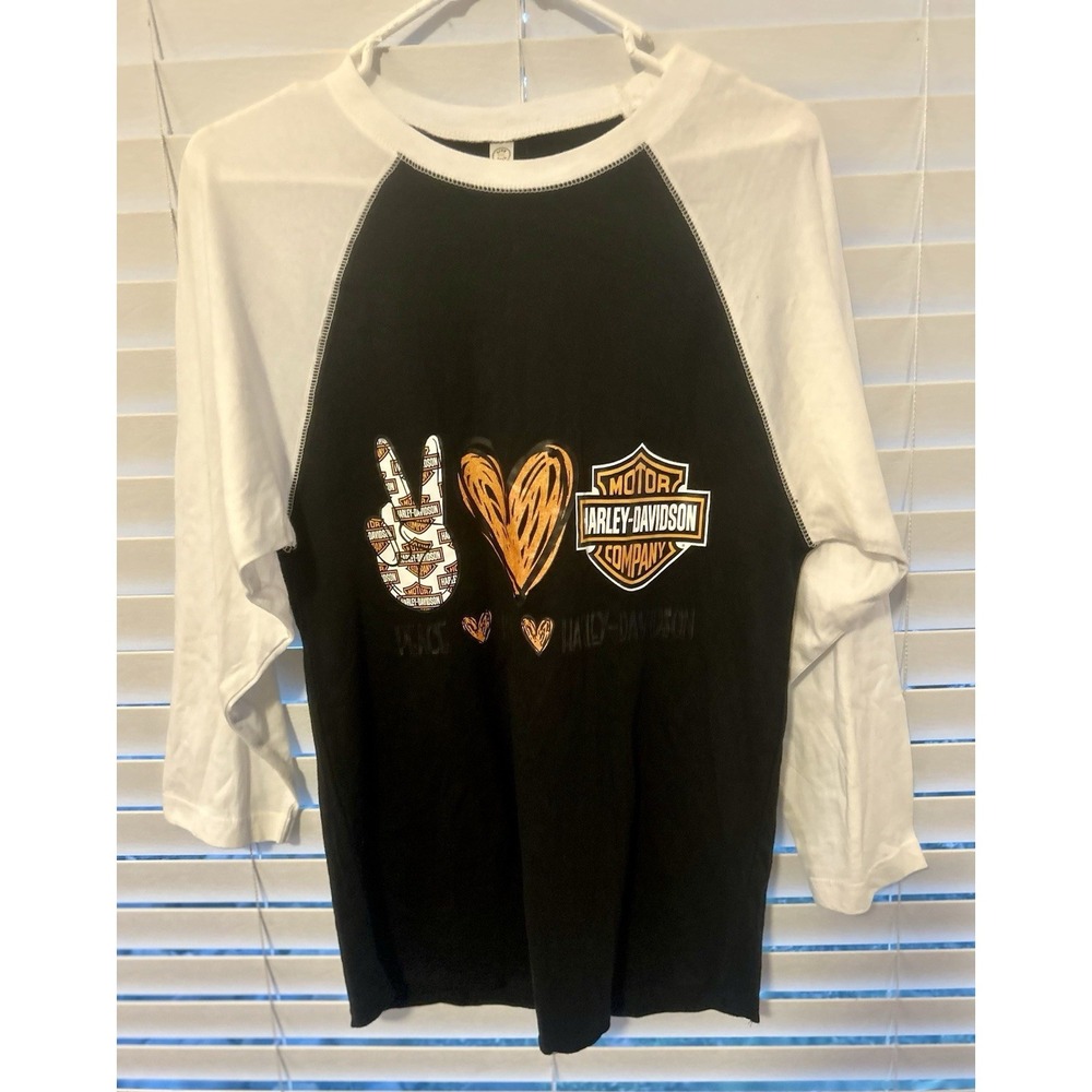 Harley Davidson Raglan 3/4 Sleeve Baseball Style Peace Love Sz Small